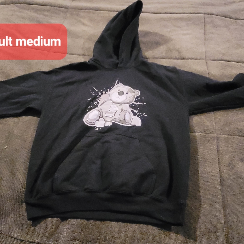 Black Hoodie with Bear Graphic Adult Medium